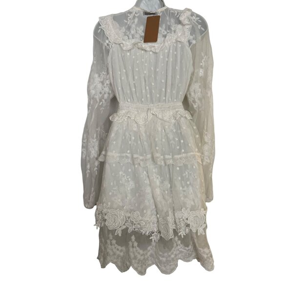 White Lace Long Sleeve Tiered Floral Dress Medium by Shop17 women ruffle new - Picture 2 of 12